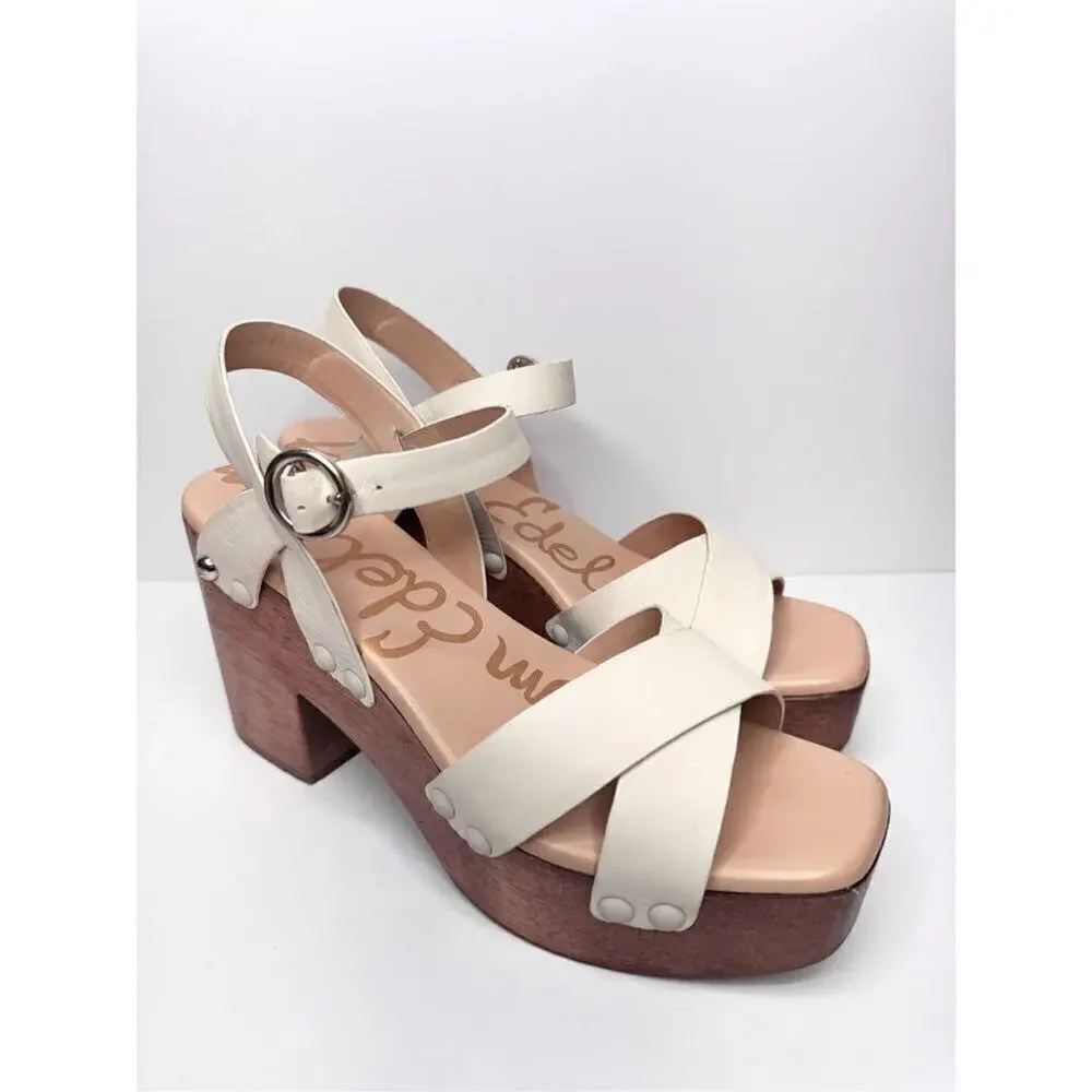 Sam Edelman Sandals‎ Size 9.5 Ivory Josefine Wooden Clogs Platform Heel